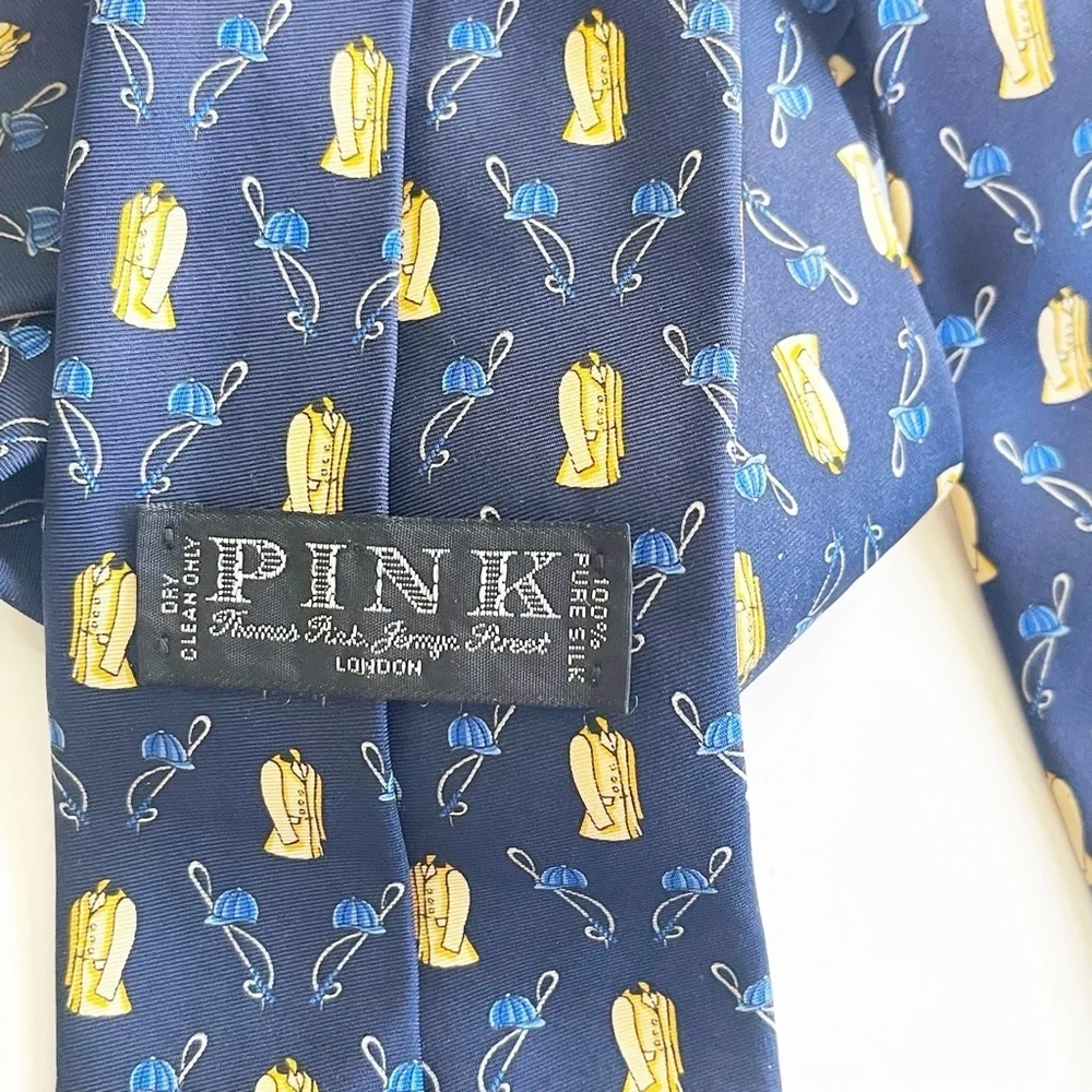 Thomas Pink Blue 100% Silk British Theme Print Men's Tie